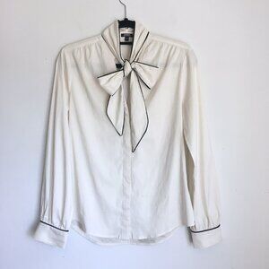 Express White Tie Neck Relaxed Portofino Blouse